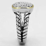 Alamode Reverse Two-Tone Brass Ring with AAA Grade CZ in Clear - Alamode - Flyclothing LLC