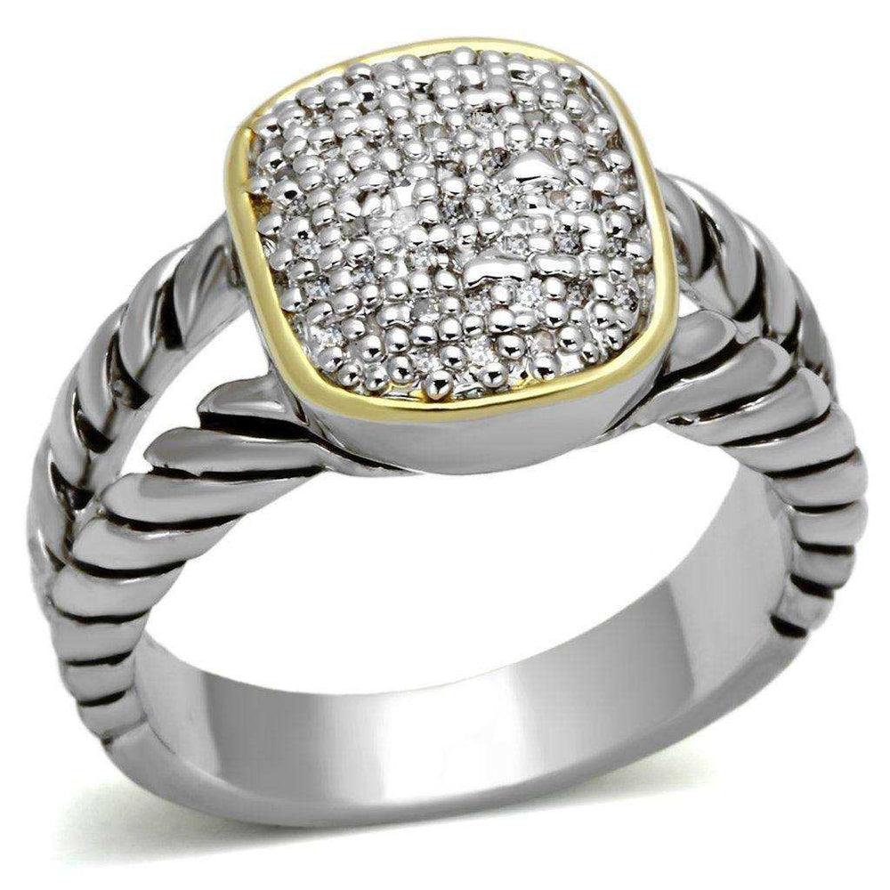 Alamode Reverse Two-Tone Brass Ring with AAA Grade CZ in Clear - Alamode - Flyclothing LLC