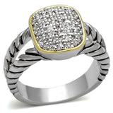 Alamode Reverse Two-Tone Brass Ring with AAA Grade CZ in Clear - Alamode - Flyclothing LLC
