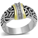 Alamode Reverse Two-Tone Brass Ring with Top Grade Crystal in Clear - Alamode - Flyclothing LLC