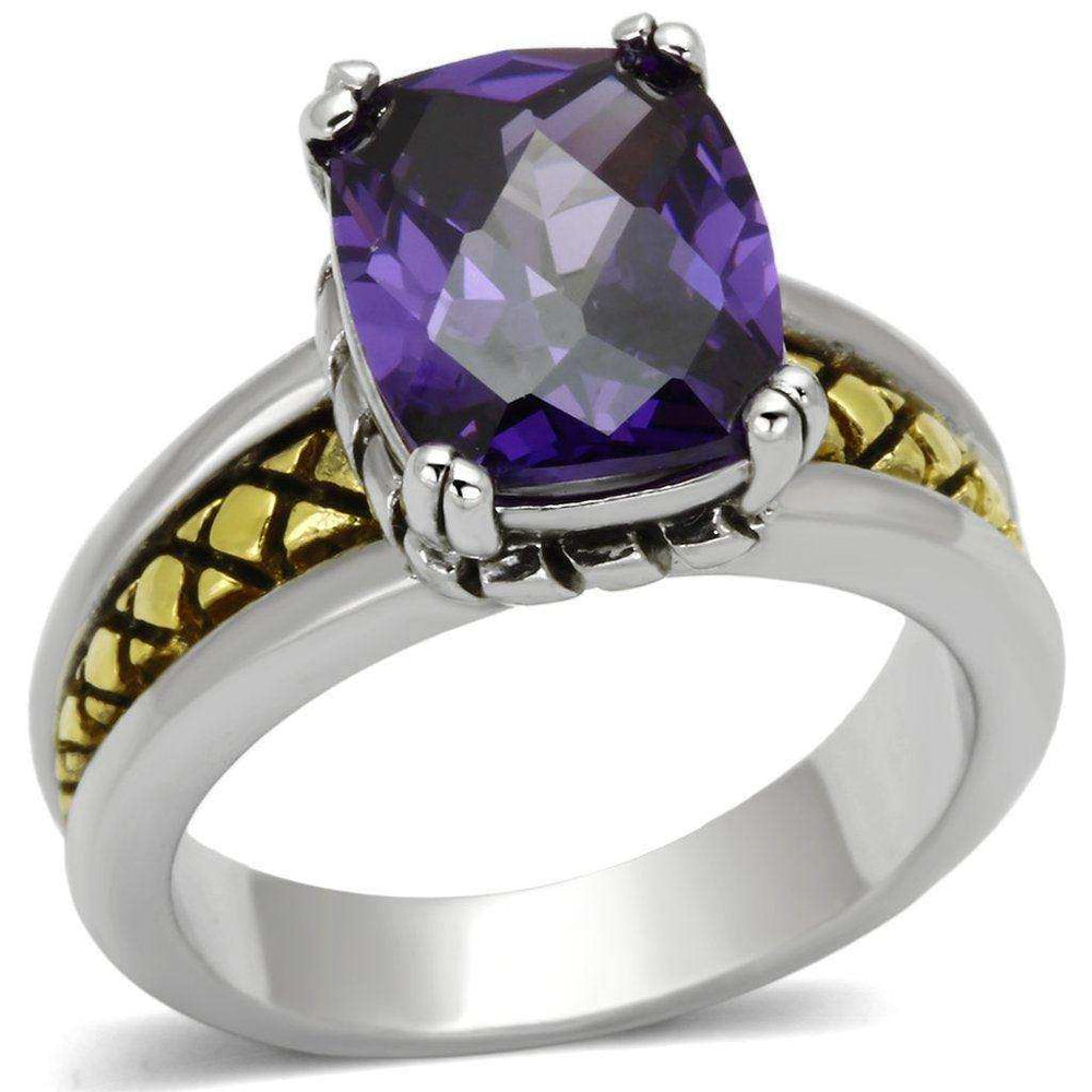 Alamode Reverse Two-Tone Brass Ring with AAA Grade CZ in Amethyst - Alamode - Flyclothing LLC