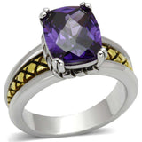 Alamode Reverse Two-Tone Brass Ring with AAA Grade CZ in Amethyst - Alamode - Flyclothing LLC