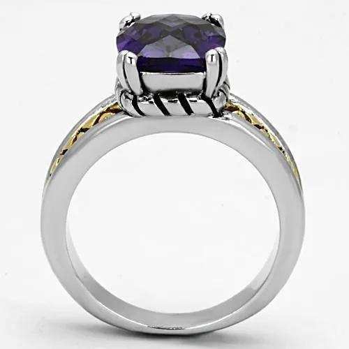 Alamode Reverse Two-Tone Brass Ring with AAA Grade CZ in Amethyst - Alamode - Flyclothing LLC