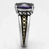 Alamode Reverse Two-Tone Brass Ring with AAA Grade CZ in Amethyst - Alamode - Flyclothing LLC