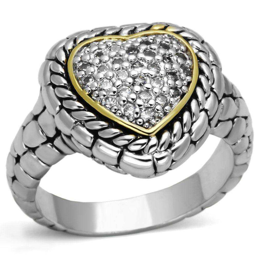 Alamode Reverse Two-Tone Brass Ring with AAA Grade CZ in Clear - Alamode - Flyclothing LLC
