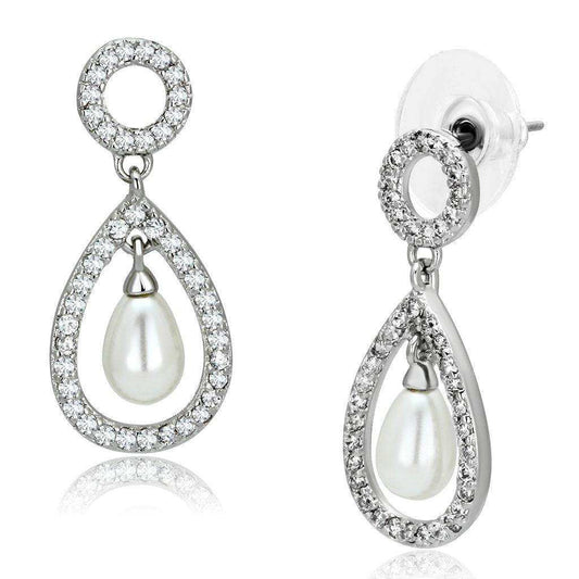 Alamode Rhodium Brass Earrings with Synthetic Pearl in White - Alamode - Flyclothing LLC