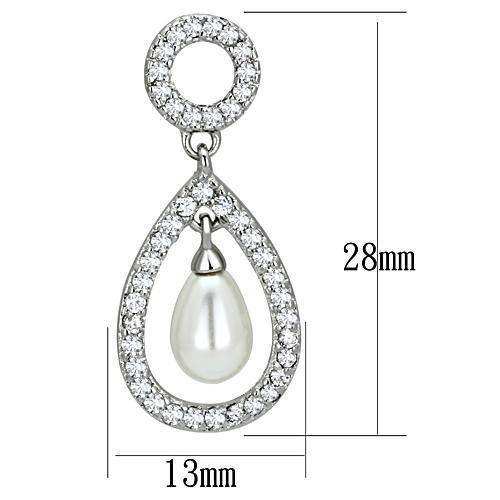 Alamode Rhodium Brass Earrings with Synthetic Pearl in White - Alamode - Flyclothing LLC