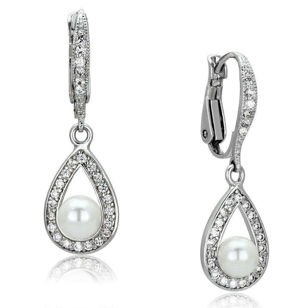 Alamode Rhodium Brass Earrings with Synthetic Pearl in White - Alamode - Flyclothing LLC