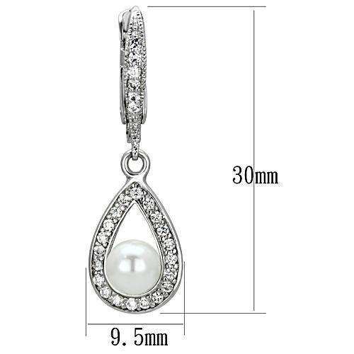 Alamode Rhodium Brass Earrings with Synthetic Pearl in White - Alamode - Flyclothing LLC