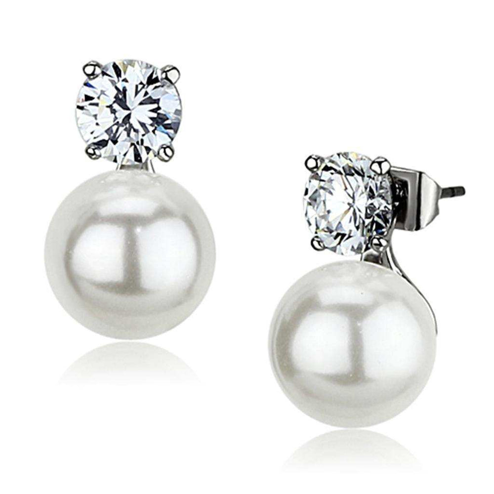 Alamode Rhodium Brass Earrings with Synthetic Pearl in White - Alamode - Flyclothing LLC