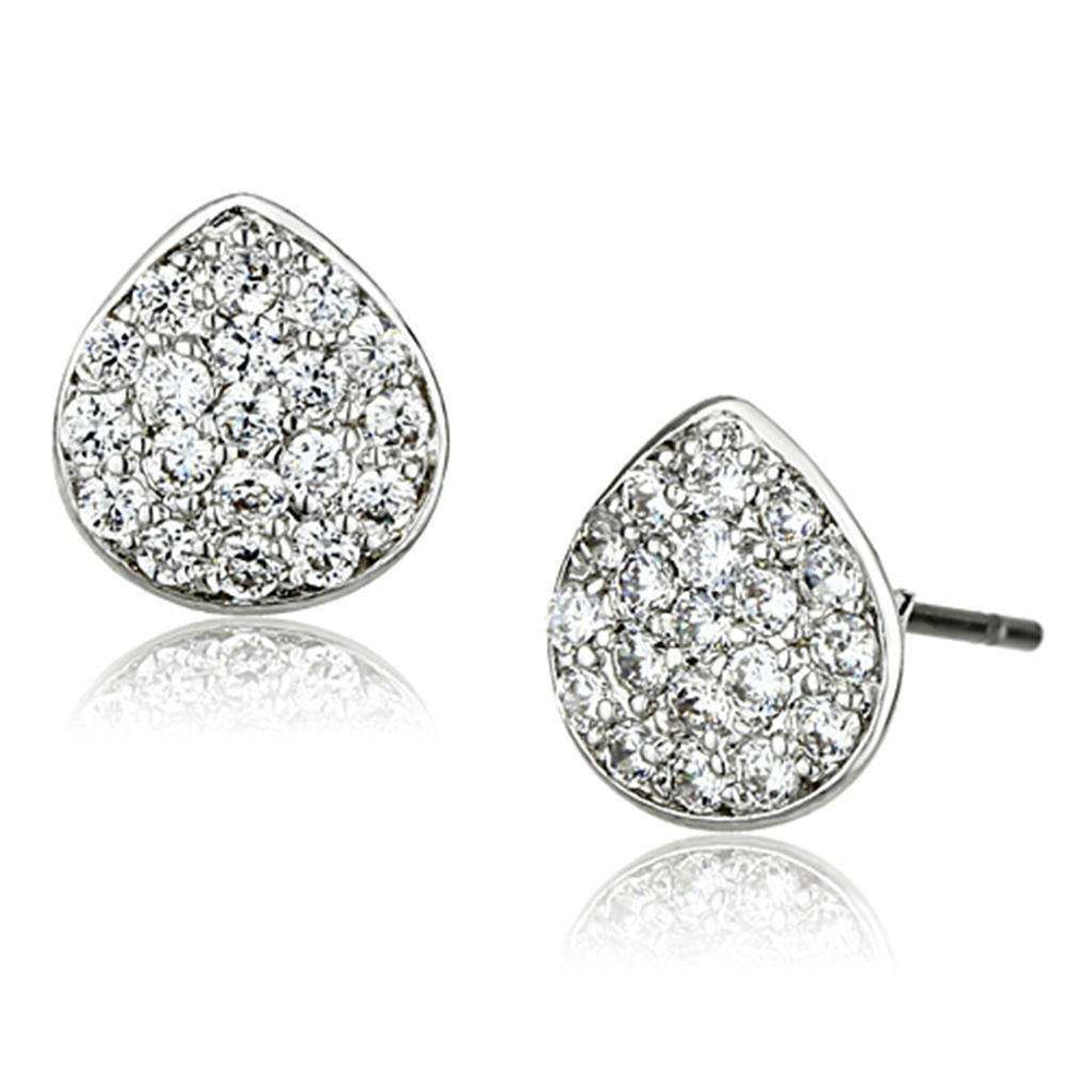 Alamode Rhodium Brass Earrings with AAA Grade CZ in Clear - Alamode - Flyclothing LLC