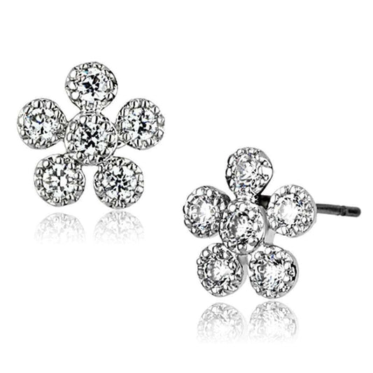 Alamode Rhodium Brass Earrings with AAA Grade CZ in Clear - Alamode - Flyclothing LLC
