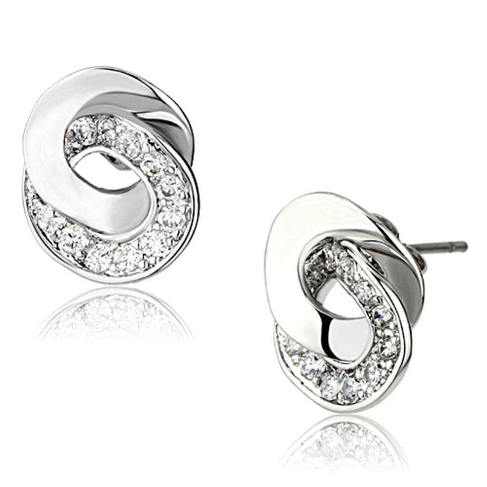 Alamode Rhodium Brass Earrings with AAA Grade CZ in Clear - Alamode - Flyclothing LLC