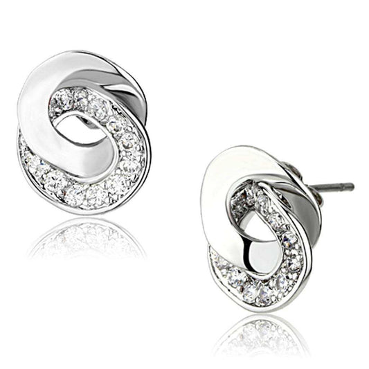Alamode Rhodium Brass Earrings with AAA Grade CZ in Clear - Alamode - Flyclothing LLC