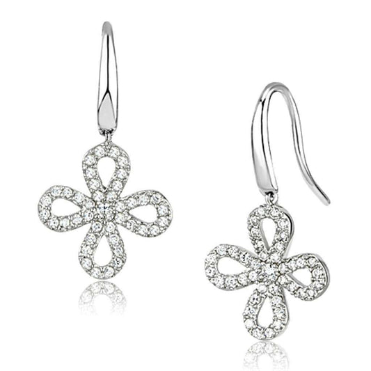 Alamode Rhodium Brass Earrings with AAA Grade CZ in Clear - Alamode - Flyclothing LLC