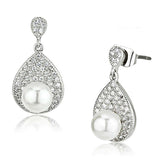 Alamode Rhodium Brass Earrings with Synthetic Pearl in White - Alamode - Flyclothing LLC