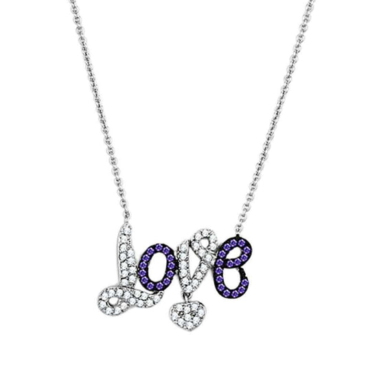 Alamode Rhodium + Ruthenium Brass Necklace with AAA Grade CZ in Amethyst - Alamode - Flyclothing LLC
