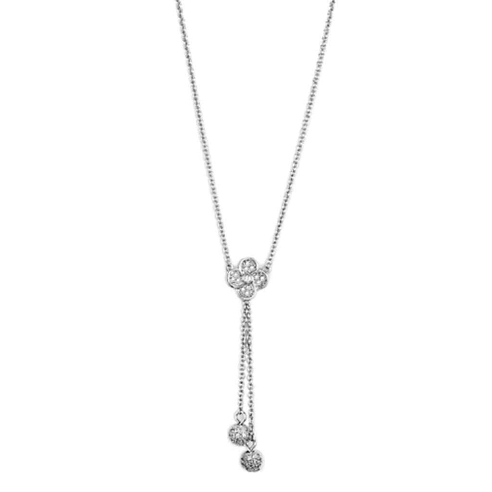Alamode Rhodium Brass Necklace with AAA Grade CZ in Clear - Alamode - Flyclothing LLC