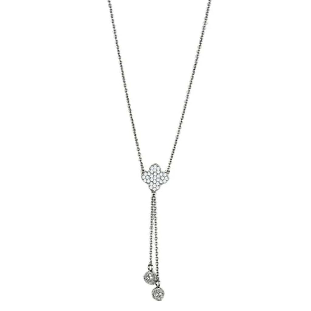 Alamode Rhodium Brass Necklace with AAA Grade CZ in Clear - Alamode - Flyclothing LLC