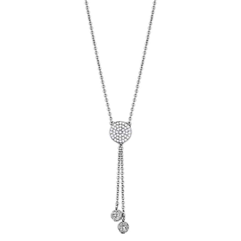 Alamode Rhodium Brass Necklace with AAA Grade CZ in Clear - Alamode - Flyclothing LLC