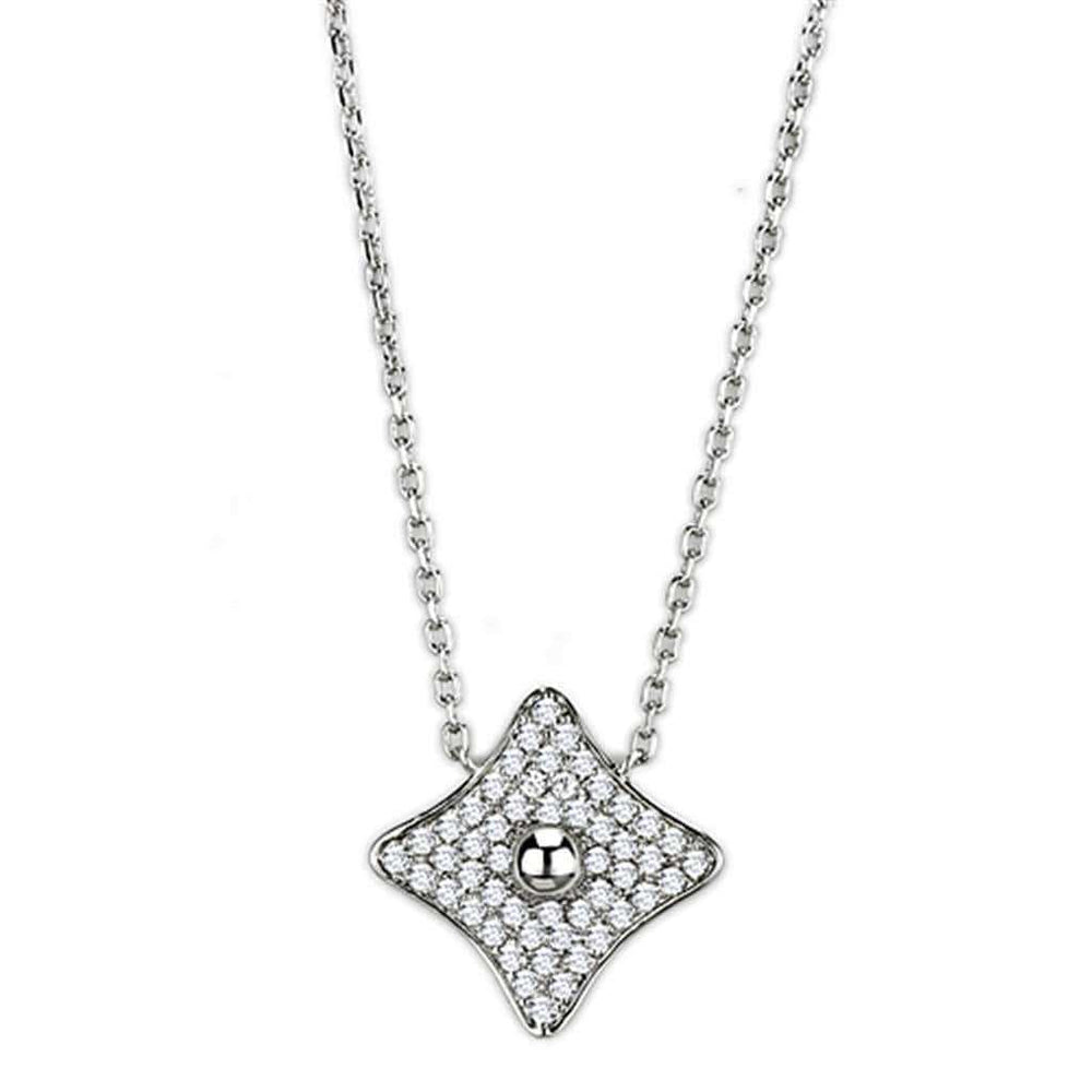 Alamode Rhodium Brass Necklace with AAA Grade CZ in Clear - Alamode - Flyclothing LLC