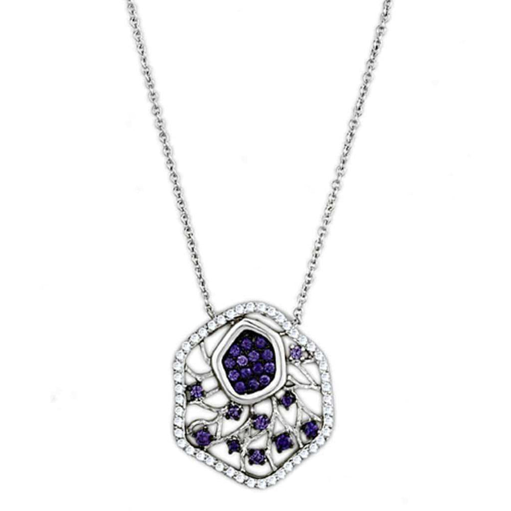 Alamode Rhodium + Ruthenium Brass Necklace with AAA Grade CZ in Amethyst - Alamode - Flyclothing LLC
