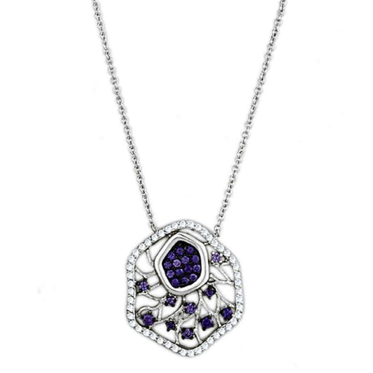 Alamode Rhodium + Ruthenium Brass Necklace with AAA Grade CZ in Amethyst - Alamode - Flyclothing LLC