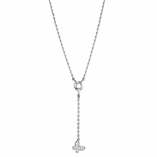 Alamode Rhodium Brass Necklace with AAA Grade CZ in Clear - Alamode - Flyclothing LLC