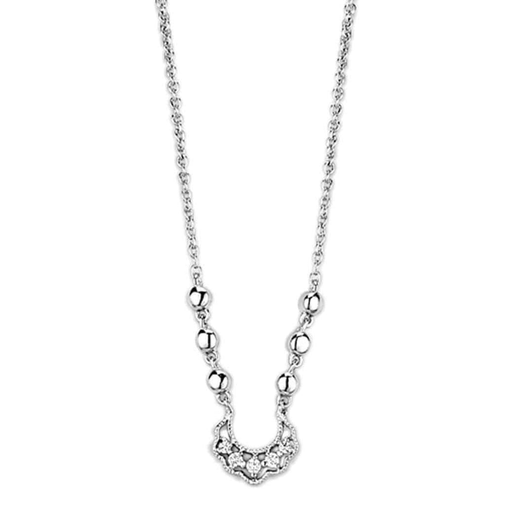 Alamode Rhodium Brass Necklace with AAA Grade CZ in Clear - Alamode - Flyclothing LLC