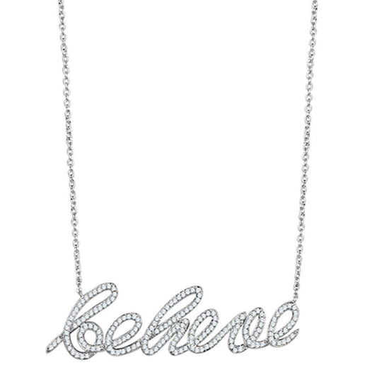 Alamode Rhodium Brass Necklace with AAA Grade CZ in Clear - Alamode - Flyclothing LLC