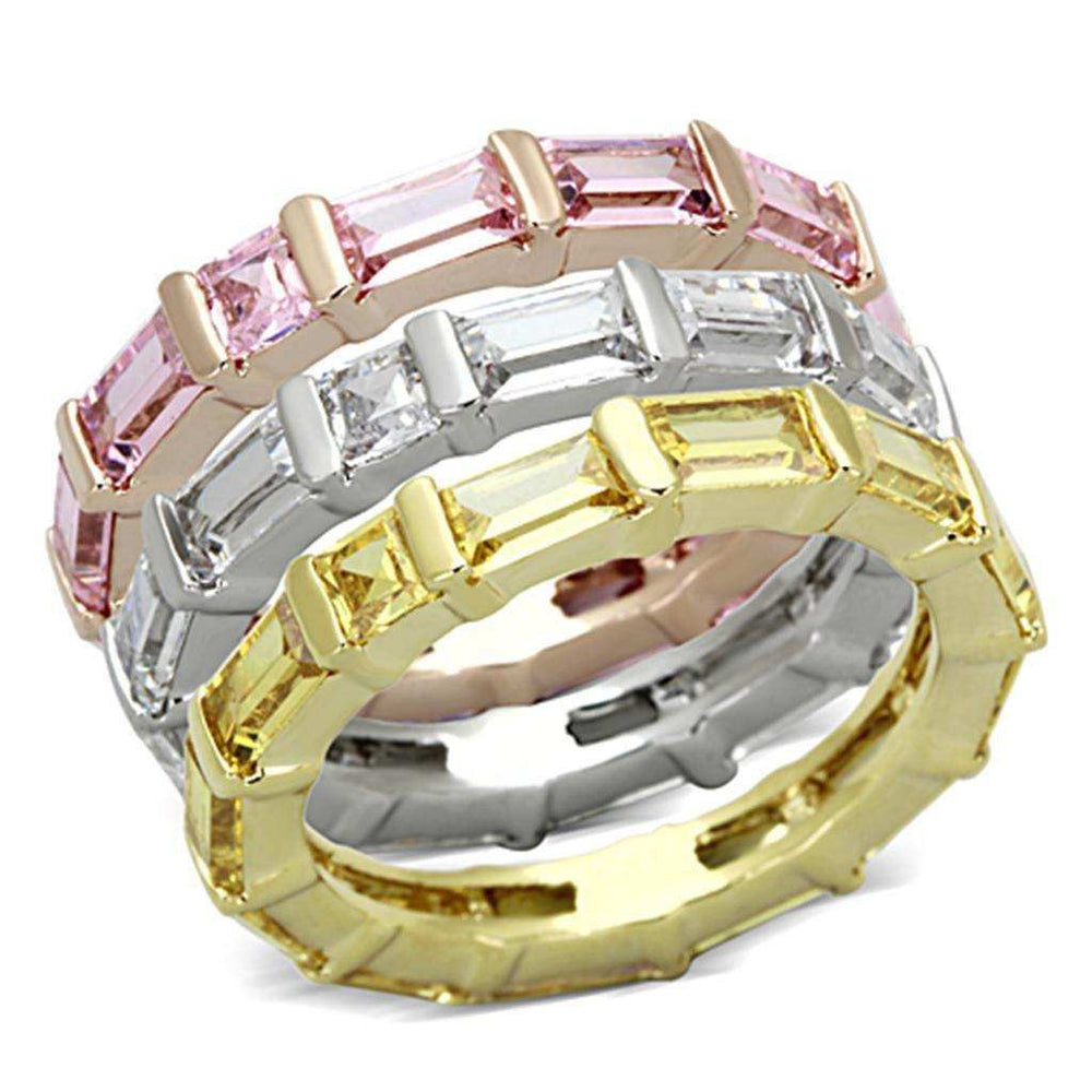 Alamode Tricolor Brass Ring with AAA Grade CZ in Multi Color - Alamode - Flyclothing LLC