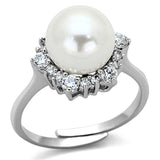 Alamode Rhodium Brass Ring with Synthetic Pearl in White - Alamode - Flyclothing LLC