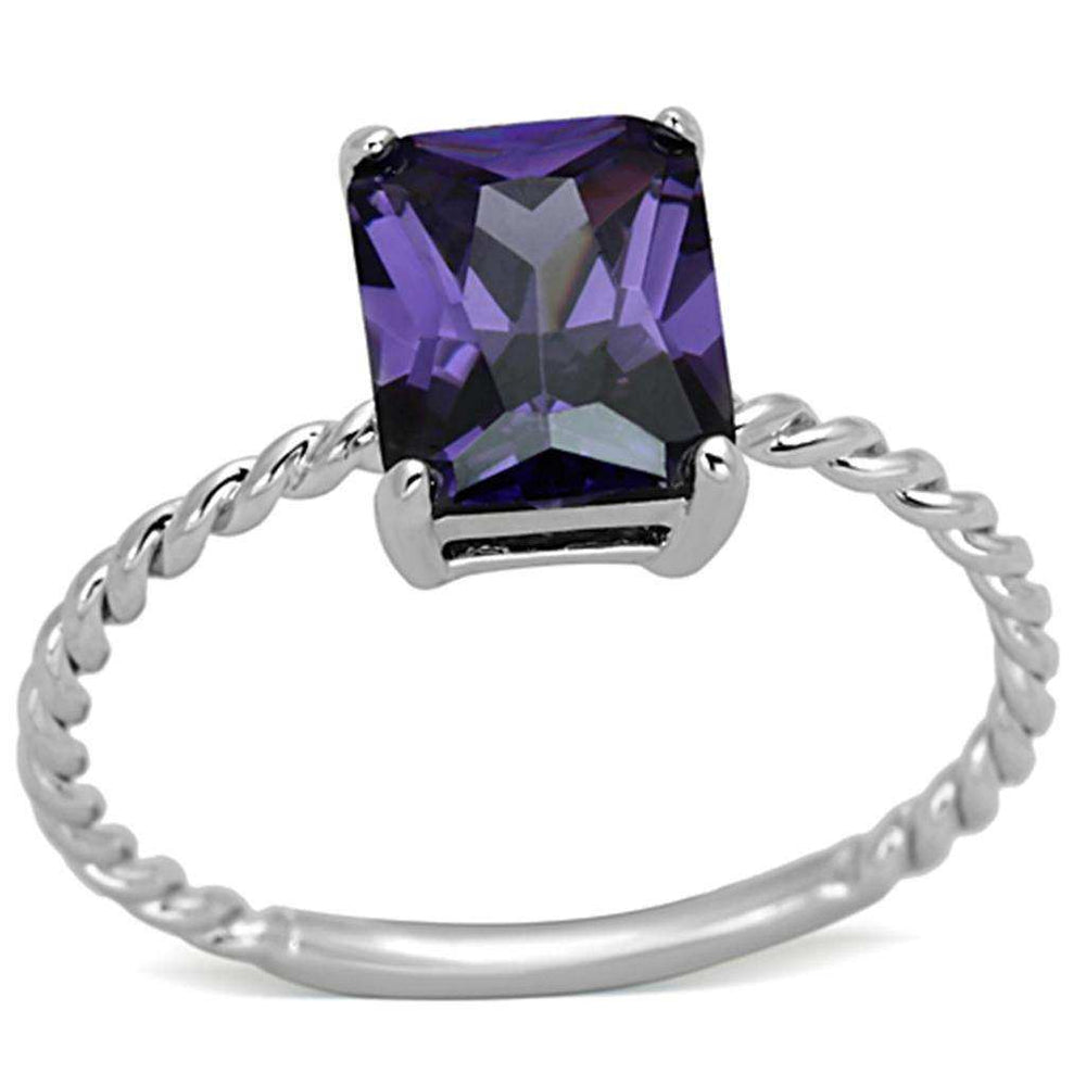 Alamode Rhodium Brass Ring with AAA Grade CZ in Amethyst - Alamode - Flyclothing LLC