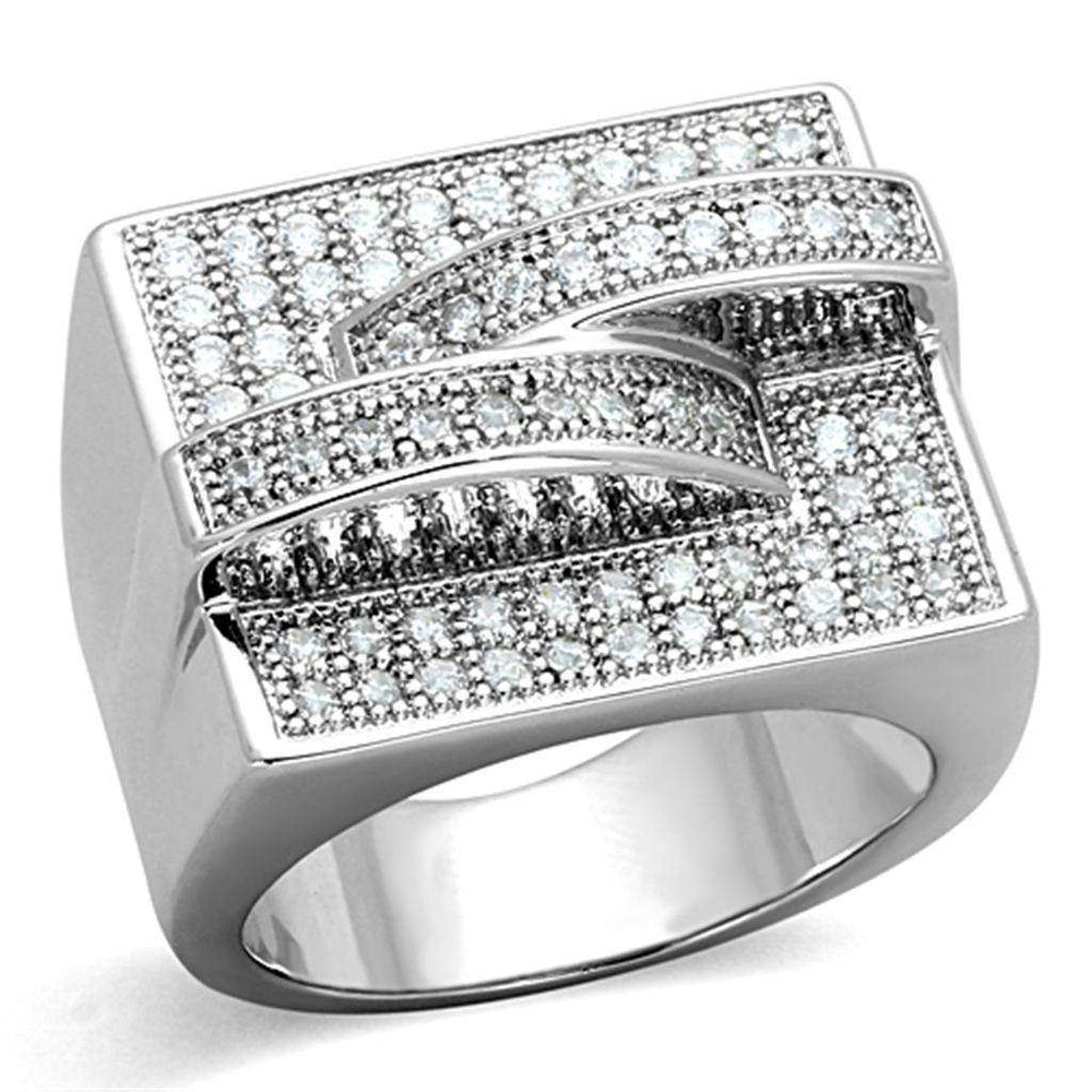 Alamode Rhodium Brass Ring with AAA Grade CZ in Clear - Alamode - Flyclothing LLC