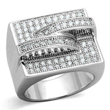 Alamode Rhodium Brass Ring with AAA Grade CZ in Clear - Alamode - Flyclothing LLC