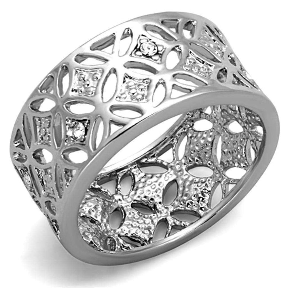 Alamode Rhodium Brass Ring with Top Grade Crystal in Clear - Alamode - Flyclothing LLC