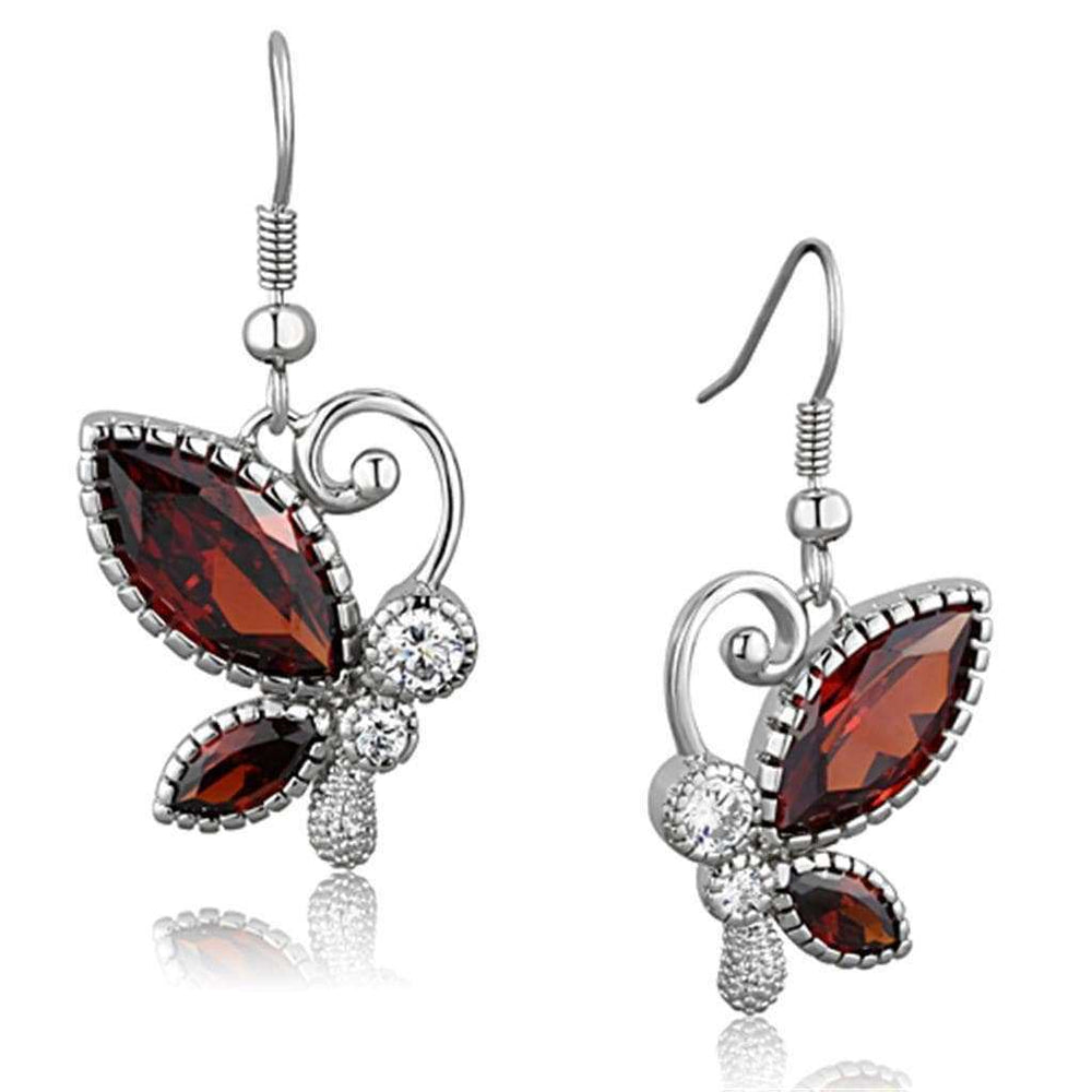 Alamode Rhodium Brass Earrings with AAA Grade CZ in Garnet - Alamode - Flyclothing LLC