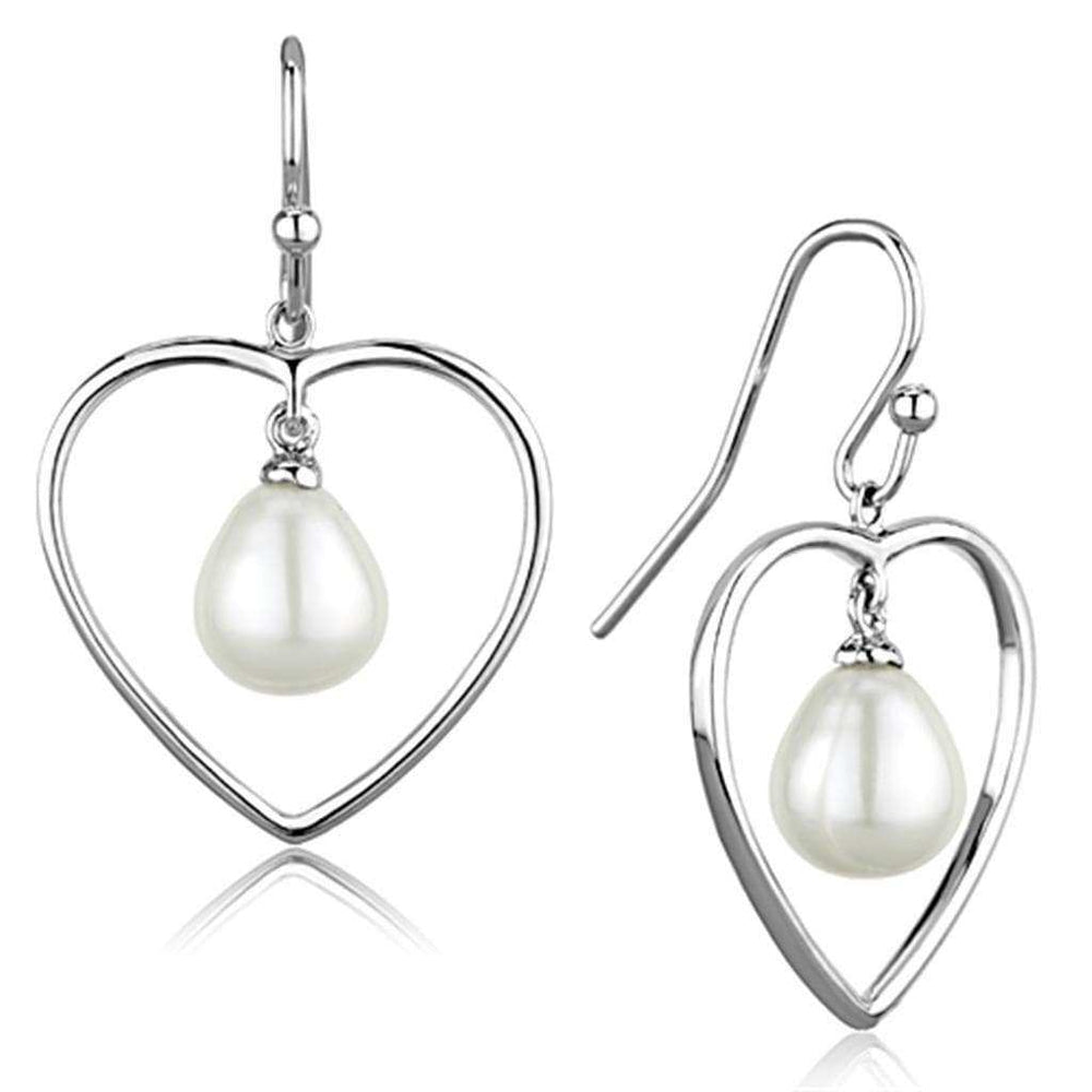 Alamode Rhodium Brass Earrings with Semi-Precious Pearl in White - Alamode - Flyclothing LLC