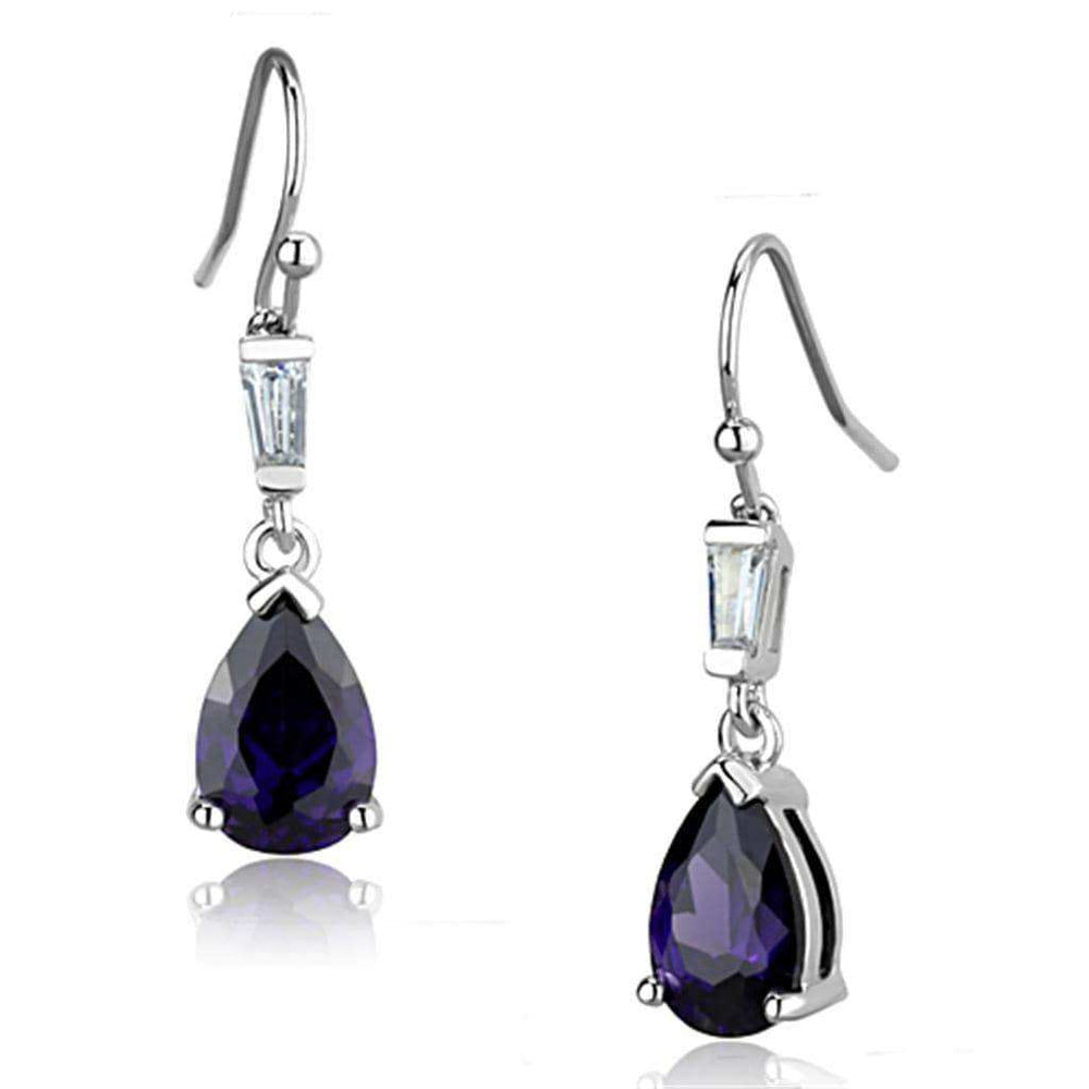 Alamode Rhodium Brass Earrings with AAA Grade CZ in Amethyst - Alamode - Flyclothing LLC