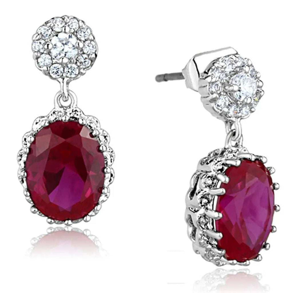 Alamode Rhodium Brass Earrings with AAA Grade CZ in Ruby - Alamode - Flyclothing LLC