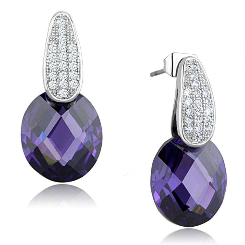 Alamode Rhodium Brass Earrings with AAA Grade CZ in Amethyst - Alamode - Flyclothing LLC