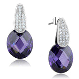 Alamode Rhodium Brass Earrings with AAA Grade CZ in Amethyst - Alamode - Flyclothing LLC