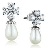 Alamode Rhodium Brass Earrings with Synthetic Pearl in White - Alamode - Flyclothing LLC