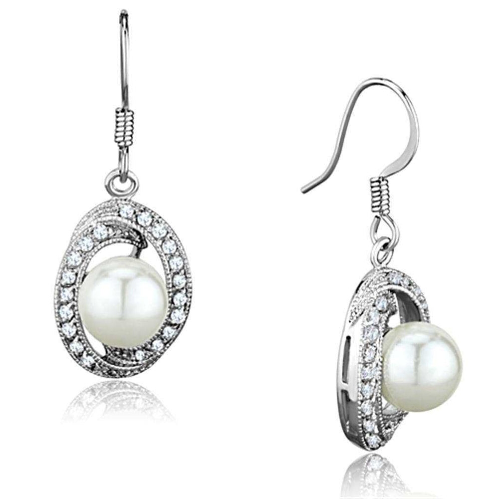 Alamode Rhodium Brass Earrings with Synthetic Pearl in White - Alamode - Flyclothing LLC