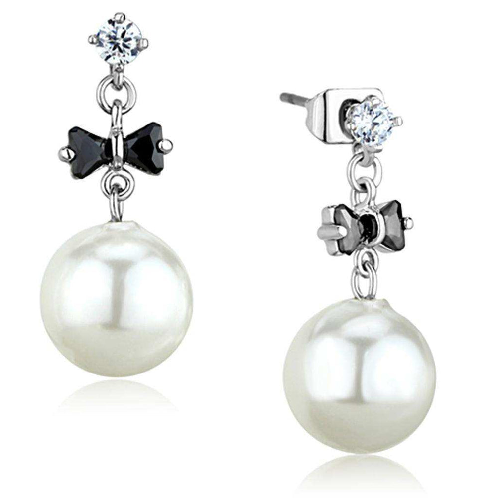 Alamode Rhodium Brass Earrings with Synthetic Pearl in White - Alamode - Flyclothing LLC