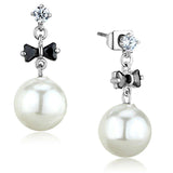 Alamode Rhodium Brass Earrings with Synthetic Pearl in White - Alamode - Flyclothing LLC