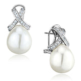 Alamode Rhodium Brass Earrings with Synthetic Pearl in White - Alamode - Flyclothing LLC
