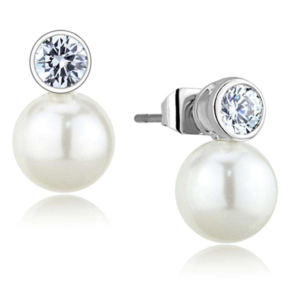 Alamode Rhodium Brass Earrings with Synthetic Pearl in White - Alamode - Flyclothing LLC