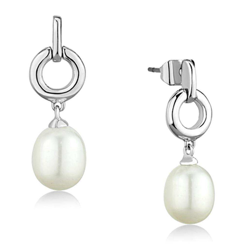 Alamode Rhodium Brass Earrings with Synthetic Pearl in White - Alamode - Flyclothing LLC