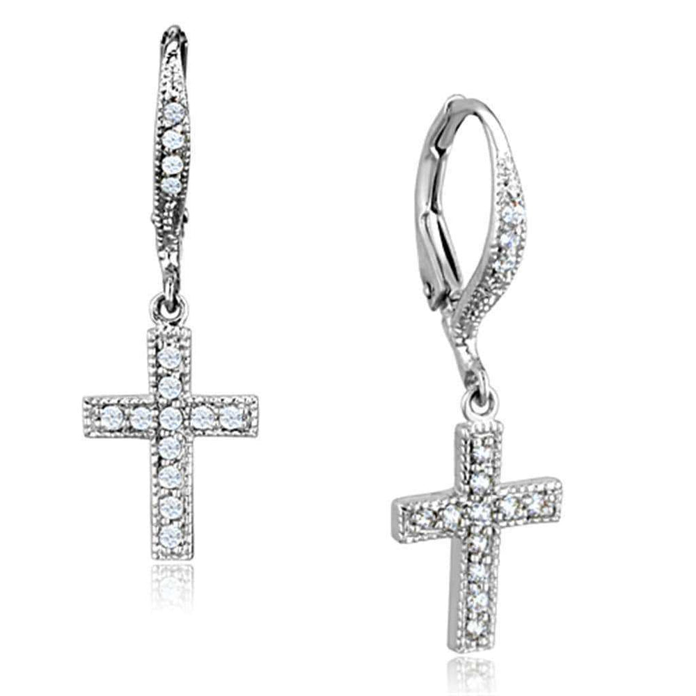 Alamode Rhodium Brass Earrings with AAA Grade CZ in Clear - Alamode - Flyclothing LLC